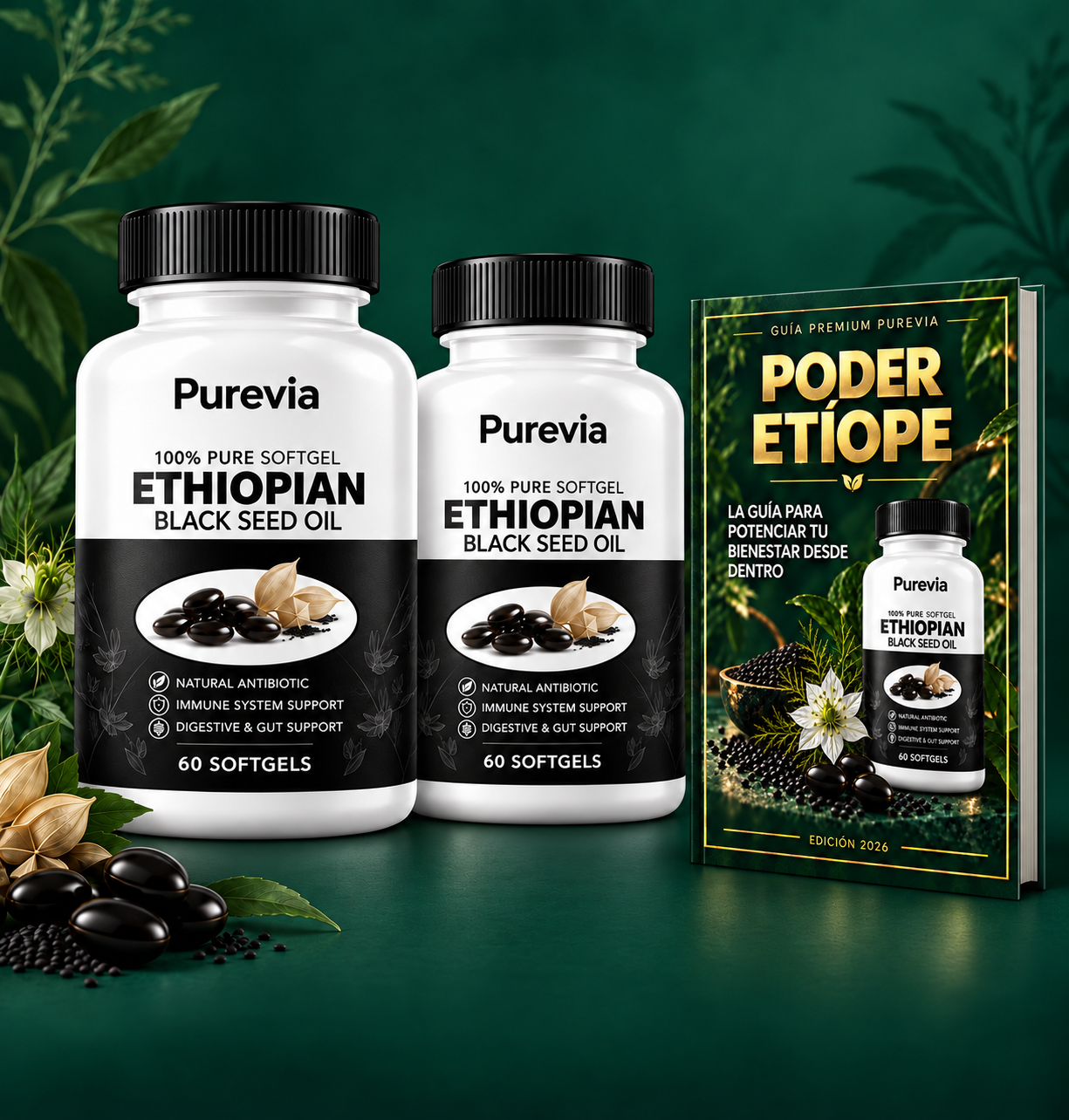 Oferta de dos frascos de Purevia con la guía Poder Etíope gratis